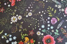 Cotton Jersey Digital Flowers Feathers Black Cotton Jersey Digital Flowers Feathers Black