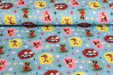 Cotton Jersey Animal Stars Turquoise Cotton Jersey Animal Stars Turquoise