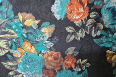 Viscose Jersey Flockprint Flower Petrol Brick