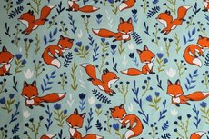 Cotton Jersey Fox & Flowers Mint Cotton Jersey Fox & Flowers Mint