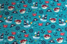 Cotton Jersey Pirate Bear & Boat Petrol Cotton Jersey Pirate Bear & Boat Petrol