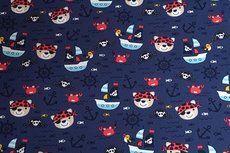 Cotton Jersey Pirate Bear & Boat Navy Cotton Jersey Pirate Bear & Boat Navy
