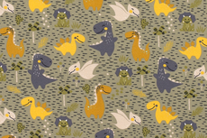 Cotton Jersey Little Dino Khaki Green Cotton Jersey Little Dino Khaki Green