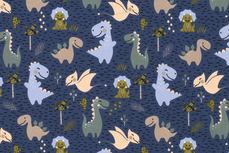 Cotton Jersey Little Dino Blue Cotton Jersey Little Dino Blue