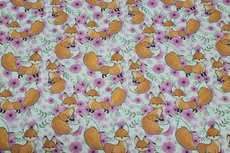 Cotton Jersey Fox & Flowers Off White/Fuchsia Cotton Jersey Fox & Flowers Off White/Fuchsia