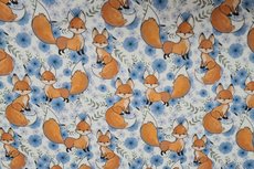 Cotton Jersey Fox & Flowers Off White/Blue Cotton Jersey Fox & Flowers Off White/Blue