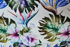 Cotton Jersey Digital Palm Flower White Cotton Jersey Digital Palm Flower White