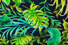 Cotton Digital Stretch Satin Palm Navy Cotton Digital Stretch Satin Palm Navy
