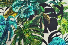 Cotton Digital Stretch Satin Palm Turquoise Cotton Digital Stretch Satin Palm Turquoise