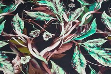 Cotton Digital Stretch Satin Flowers Black/Green Cotton Digital Stretch Satin Flowers Black/Green