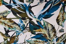 Cotton Digital Stretch Satin Flowers Petrol Cotton Digital Stretch Satin Flowers Petrol