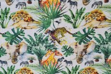Mousseline Digital Jungle Animals Off White Mousseline Digital Jungle Animals Off White