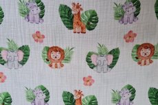 Mousseline Digital Sweet Jungle Animals Off White Mousseline Digital Sweet Jungle Animals Off White