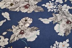 Linnen Viscose Flowers Indigo Linnen Viscose Flowers Indigo