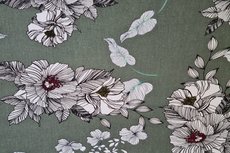 Linnen Viscose Flowers Khaki Linnen Viscose Flowers Khaki