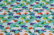 Cotton Jersey Little Planes Mint Green Cotton Jersey Little Planes Mint Green
