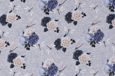 Cotton Jersey Rose/Flowers Grey Cotton Jersey Rose/Flowers Grey