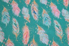 GOTS Summer Sweat Digital Feathers Turquoise
