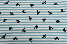 Cotton Jersey Stripes & Birds Turquoise Cotton Jersey Stripes & Birds Turquoise