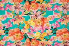 Cotton Jersey Digital Flowers Aqua 2 Cotton Jersey Digital Flowers Aqua 2