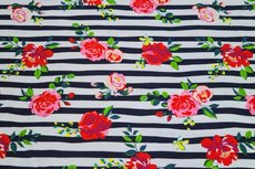 Cotton Jersey Stripes & Flowers Navy Cotton Jersey Stripes & Flowers Navy