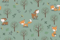 Cotton Jersey Little Fox & Bambi Old Green Cotton Jersey Little Fox & Bambi Old Green