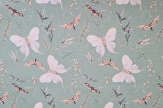 Cotton Jersey Digital Twigs & Butterfly Old Green Cotton Jersey Digital Twigs & Butterfly Old Green