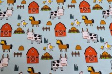 Cotton Jersey Farm Animals Light Blue Cotton Jersey Farm Animals Light Blue