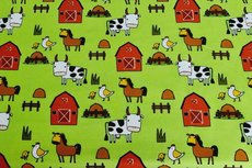 Cotton Jersey Farm Animals Lime Cotton Jersey Farm Animals Lime