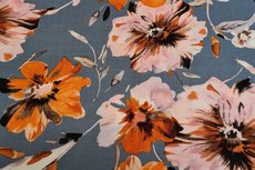 Viscose Stretch woven Flowers Blue