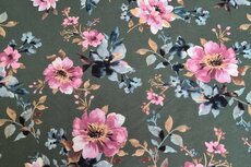 Viscose Jersey Flowers Old Green