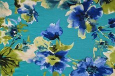 Viscose Jersey Flowers Turquoise