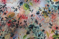 Viscose Digital Flowers Multi Coral