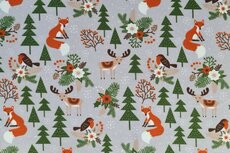 Cotton Jersey Christmas Fox Grey