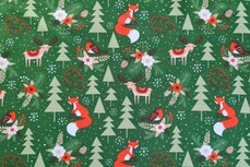 Cotton Jersey Christmas Fox Green