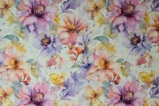 Linnen Print Flowers Multi Lilac