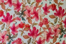 Viscose Digital Flowers White-Red
