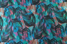 French Terry Multi-Colour Leaves Petrol