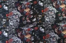 Cotton Jersey Dark Skulls & Flowers 