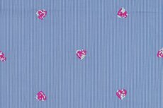 Cotton Embroidery Stripes / Hearts Blue