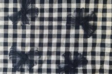 Cotton Embroidery Check / Flowers Navy