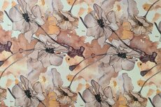 Bamboo Jersey Watercolour Flowers Brown