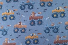 Cotton Jersey Animals in Monstertrucks Blue