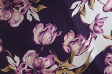 Viscose Stretch Satin Flowers Purple